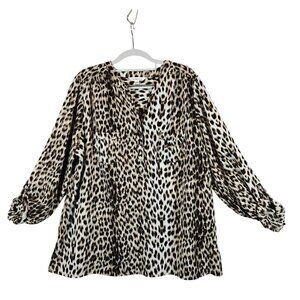 Croft & Barrow Womens XL Leopard Print Tunic Blouse Tab sleeves career office